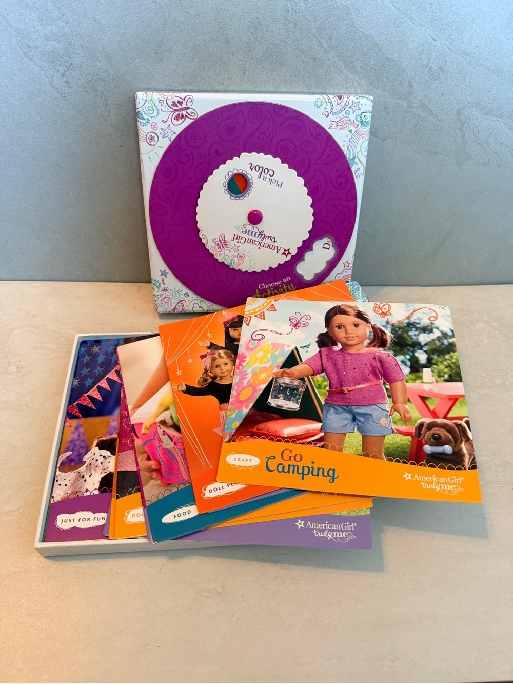 American Girl Truly Me Pick a Color Choose an Activity Spin Box Game Set EUC